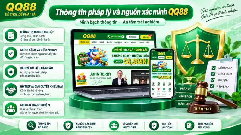 Minh họa thông tin pháp lý QQ88, chính sách sử dụng và các nguồn cần xác minh